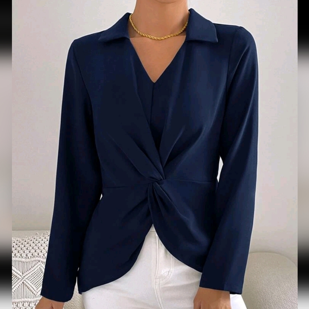 Solid Twist Front Blouse